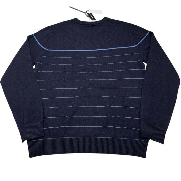 Tahari Sweater Mens S Wool Blend Navy Combo Contrast Striped Ribbed Knit‎ Preppy - Picture 1 of 9